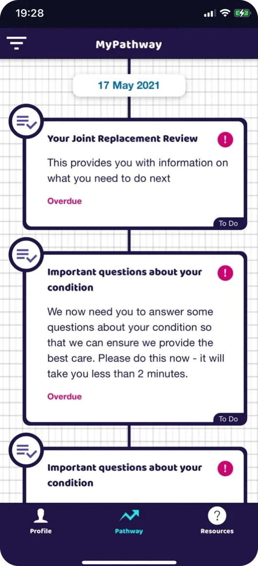 Old timeline with two Overdue questionnaires