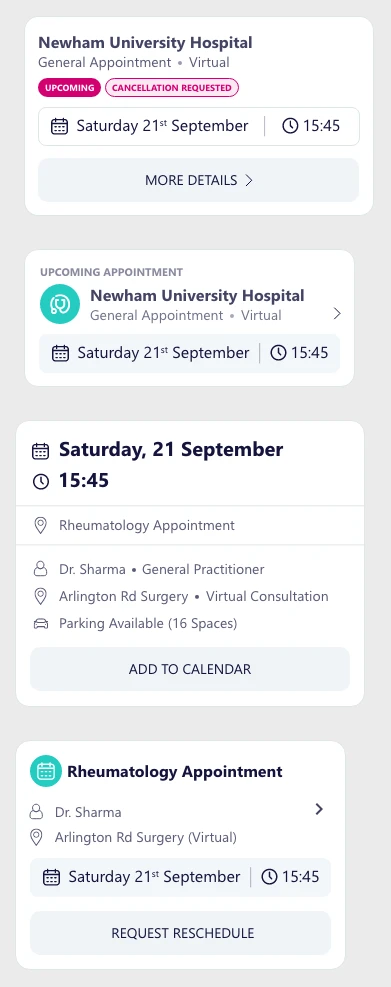 Appointment card in four variants
