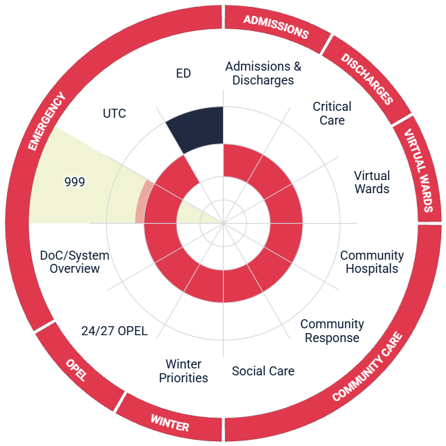 The Whole System Overview Dial for Kent and Medway with the 999 service selected